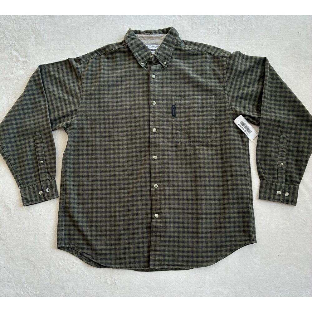 Columbia Flannel Shirt Mens L Green Check Cotton Button Down